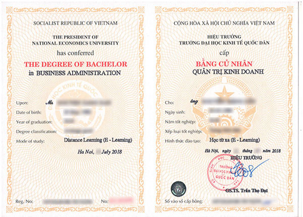 Mẫu bằng hệ đại học từ xa ngành Quản trị doanh nghiệp